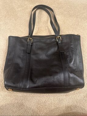 Classic Black Leather Tote Bag - Women's Shoulder Bag
